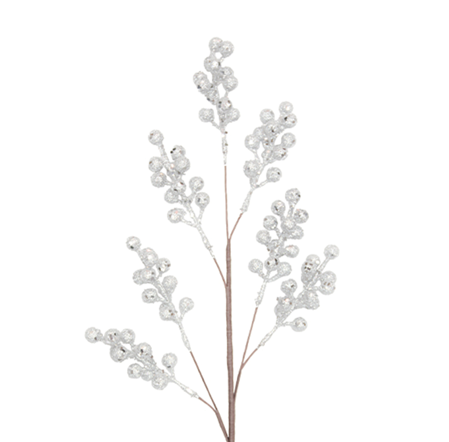 Berry Spray 66cm Silver Glitter