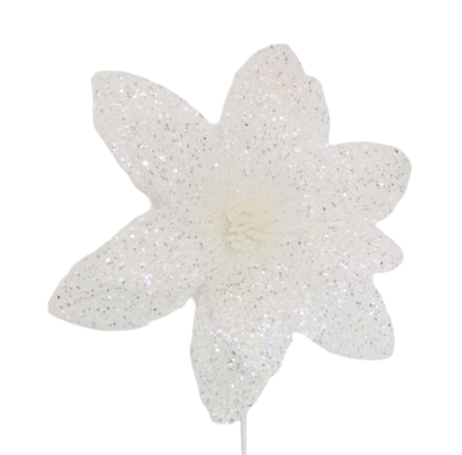 Poinsettia 31x55cm White Sequins