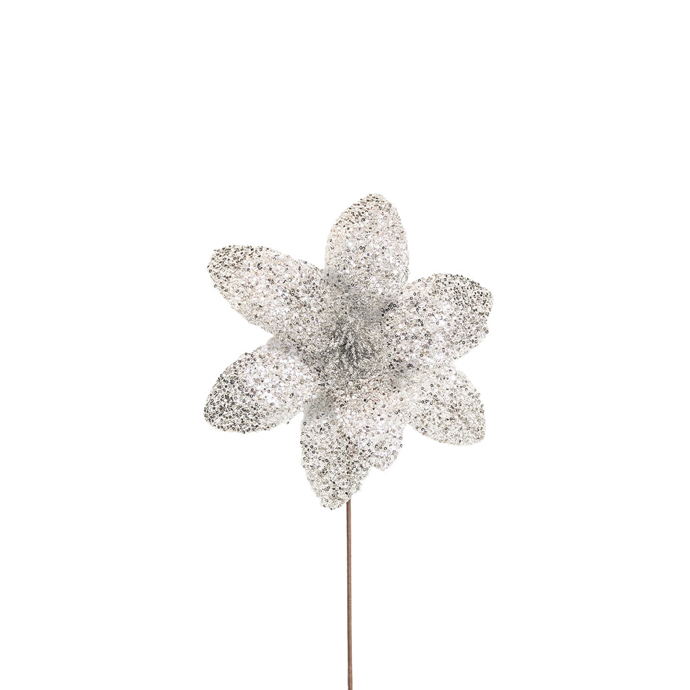 Poinsettia 31x55cm Silver Sequins