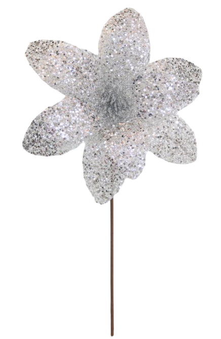 Poinsettia 31x55cm Silver Sequins
