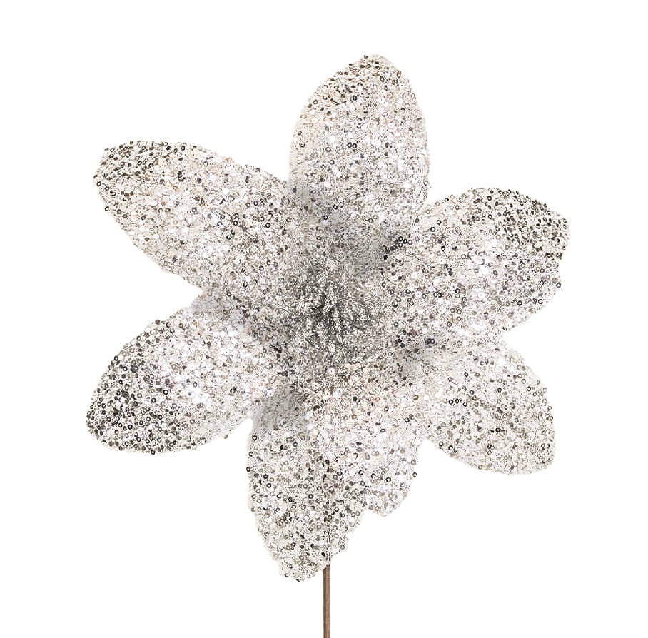 Poinsettia 31x55cm Silver Sequins