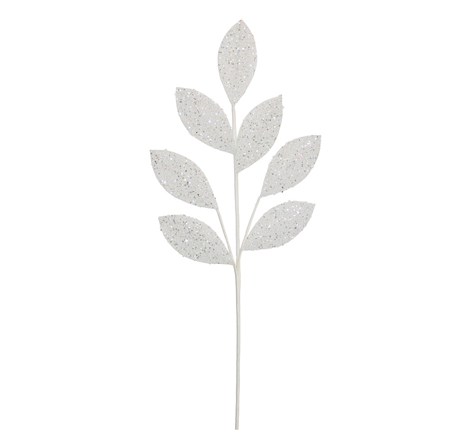 Leaf Stem 70cm White Sequins
