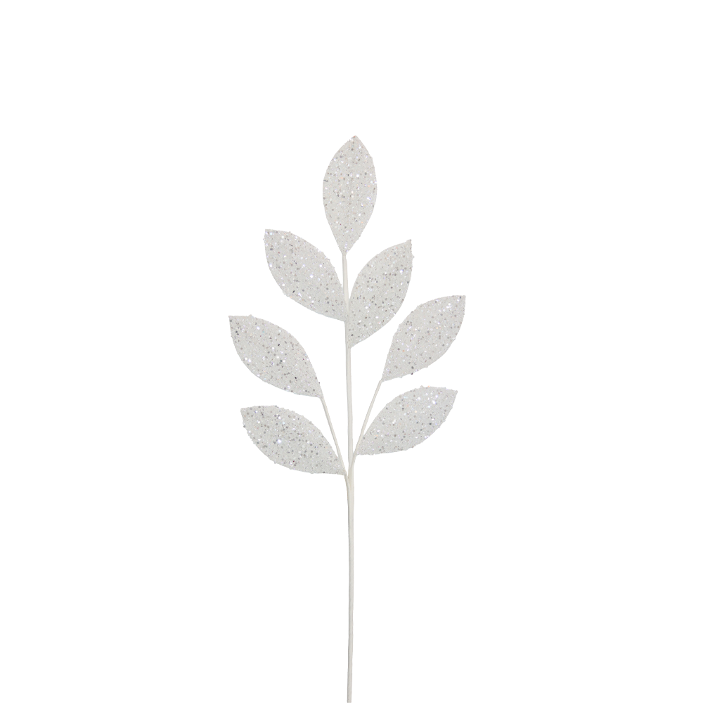 Leaf Stem 70cm White Sequins