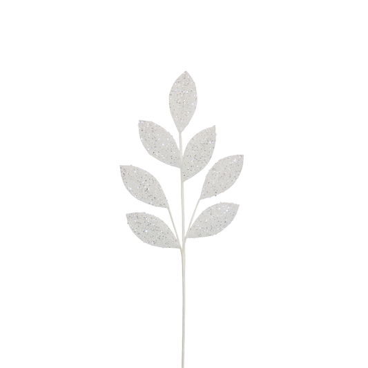 Leaf Stem 70cm White Sequins