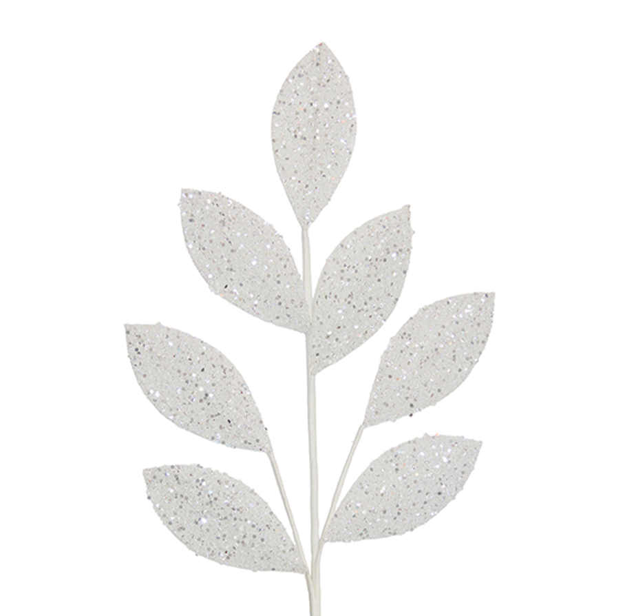 Leaf Stem 70cm White Sequins