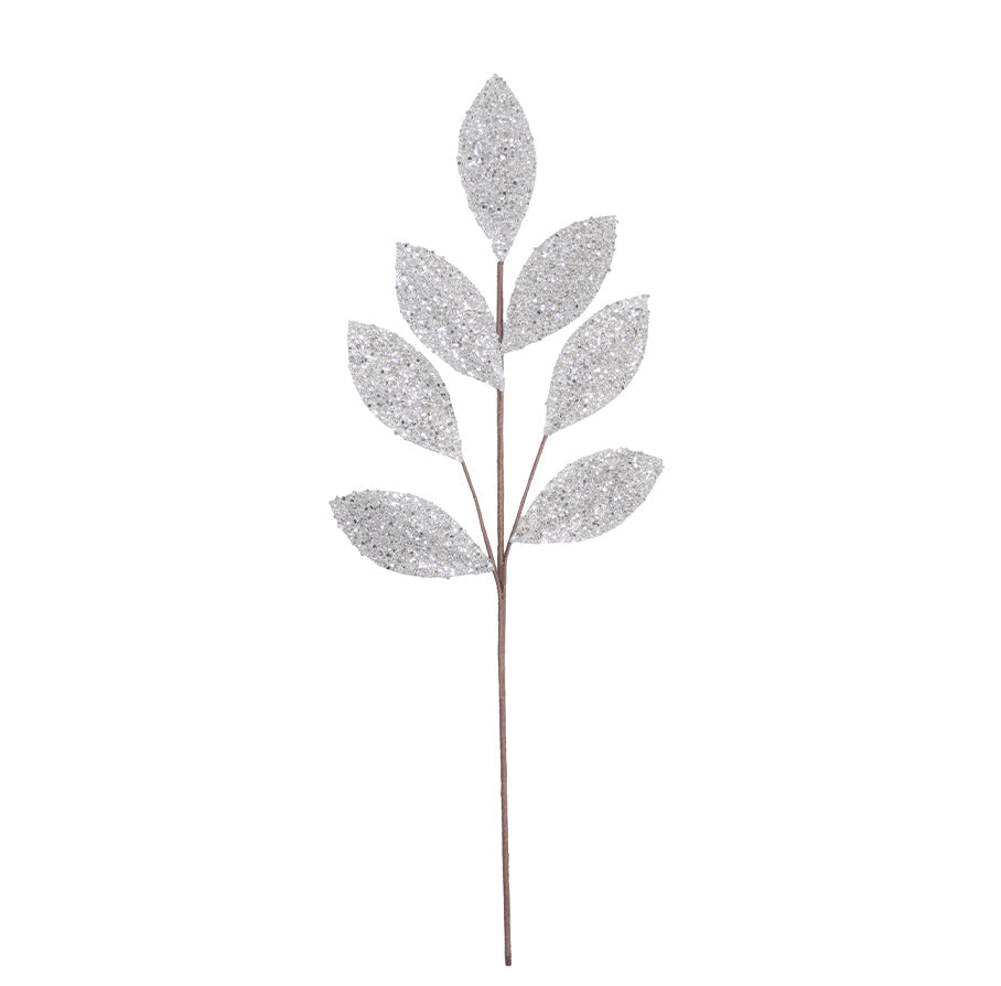 Leaf Stem 70cm Silver Sequins