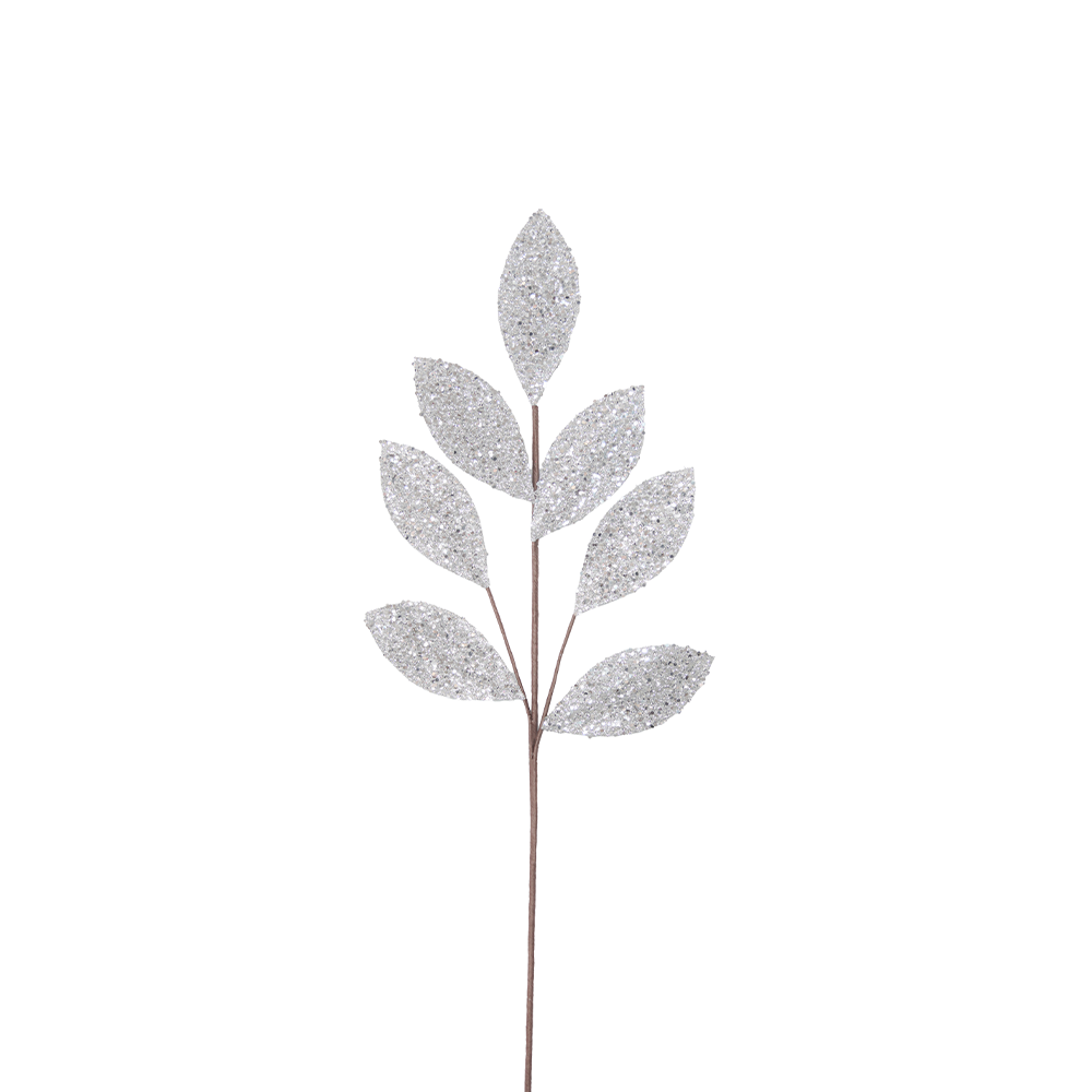 Leaf Stem 70cm Silver Sequins