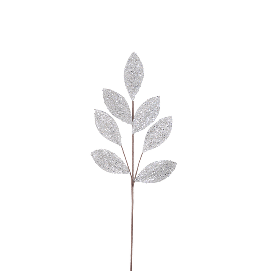 Leaf Stem 70cm Silver Sequins
