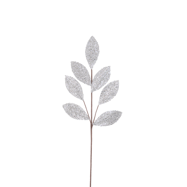 Leaf Stem 70cm Silver Sequins