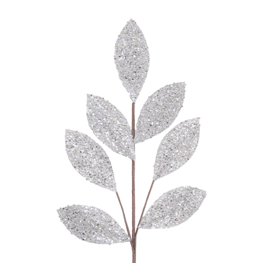 Leaf Stem 70cm Silver Sequins