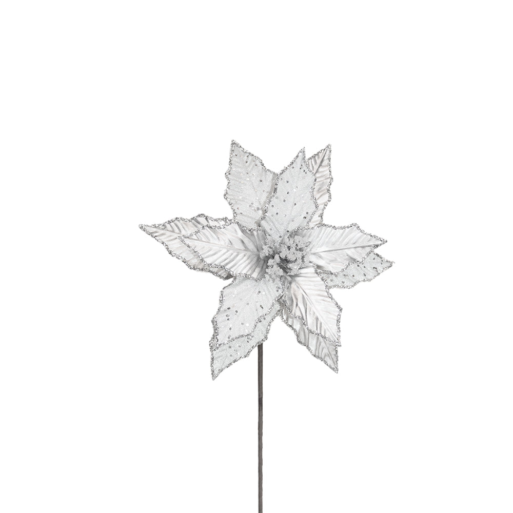 Poinsettia Stem Silver Beaded