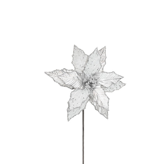 Poinsettia Stem Silver Beaded