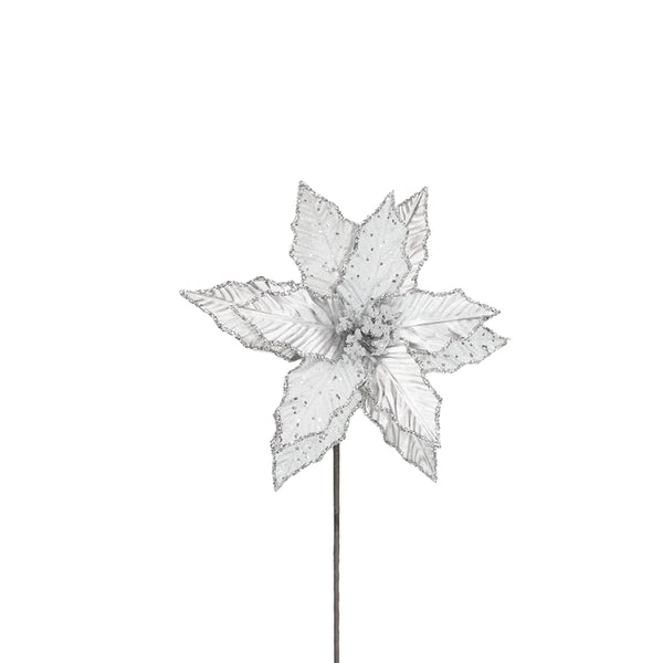 Poinsettia Stem Silver Beaded