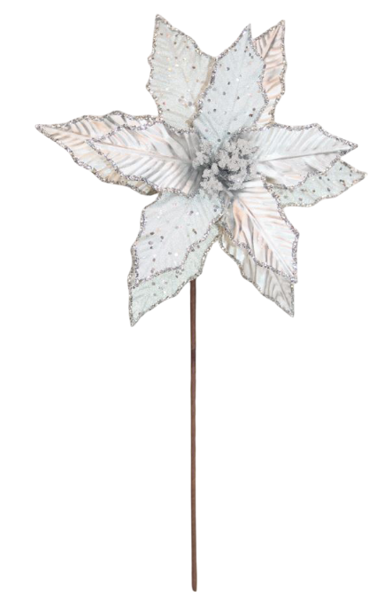 Poinsettia Stem Silver Beaded