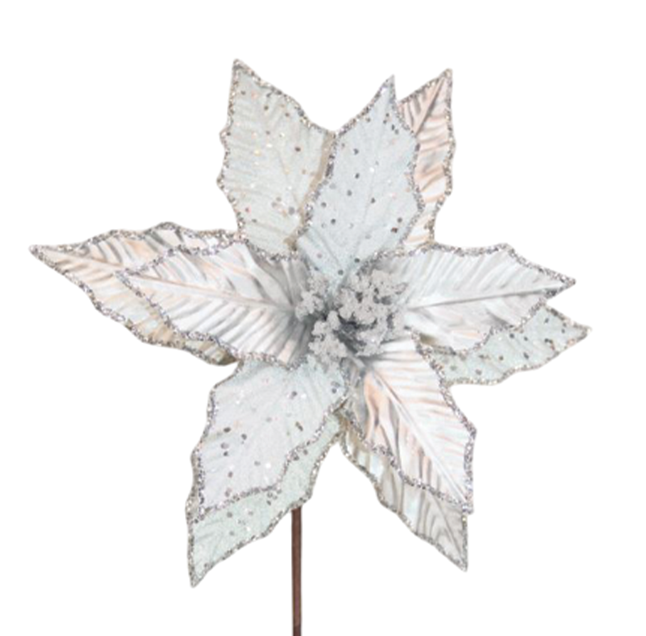 Poinsettia Stem Silver Beaded