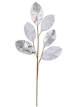Leaf Stem 68cm Silver Beaded