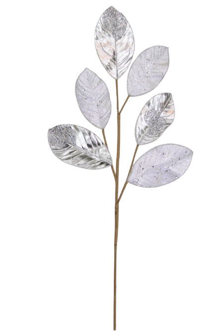 Leaf Stem 68cm Silver Beaded