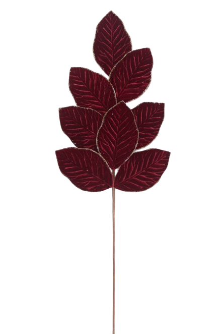 Leaf 71cm Burgundy Velvet/Champagne Glitter Stem