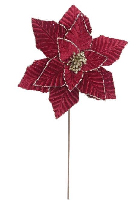 Poinsettia 32x50cm Burgundy Velvet/Champagne Glitter