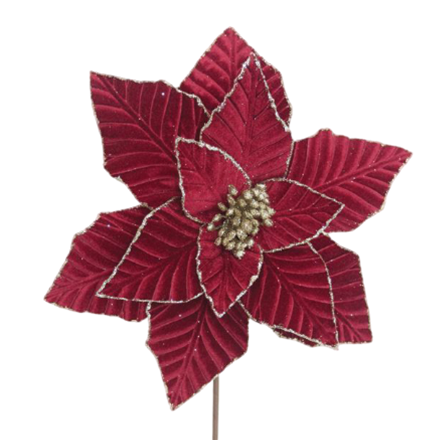 Poinsettia 32x50cm Burgundy Velvet/Champagne Glitter