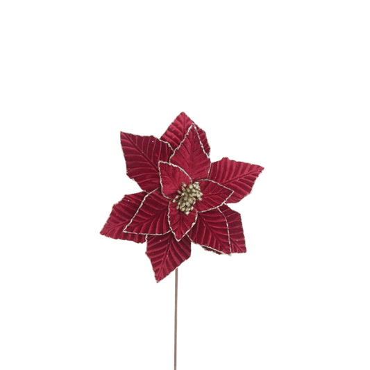 Poinsettia 32x50cm Burgundy Velvet/Champagne Glitter