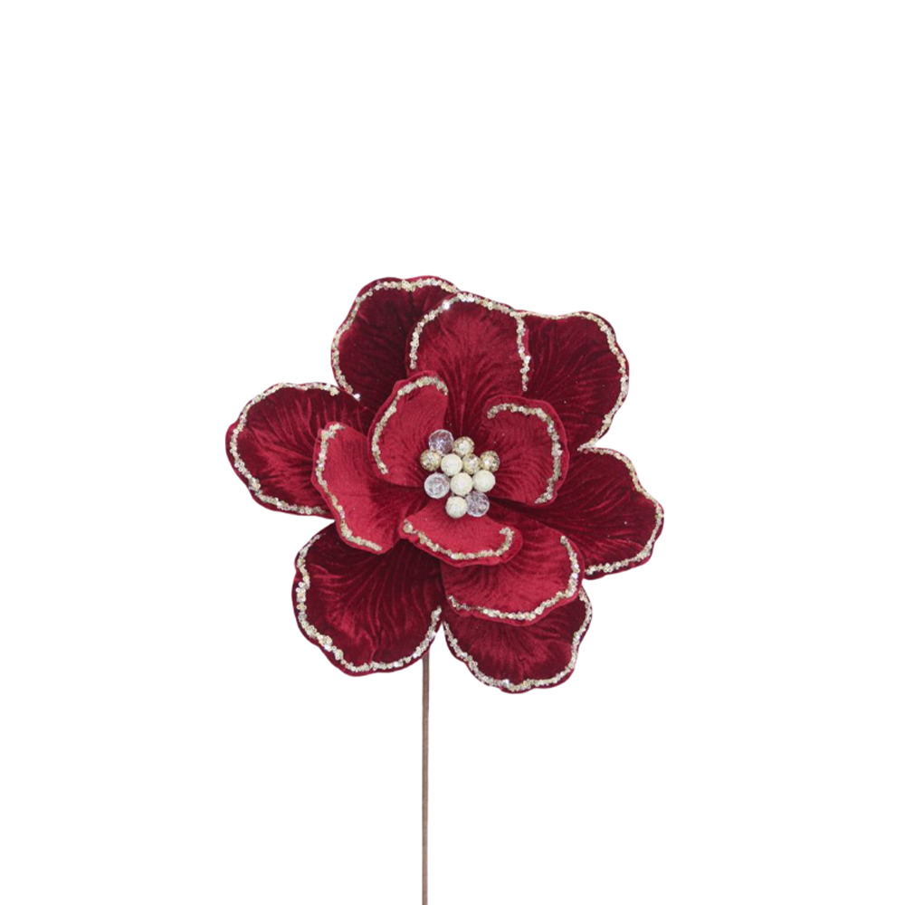 Magnolia 33x50cm Burgundy Velvet with Glitter Edge Stem
