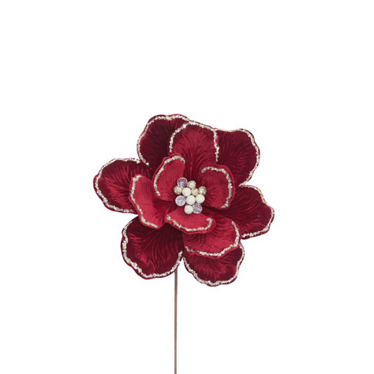 Magnolia 33x50cm Burgundy Velvet with Glitter Edge Stem