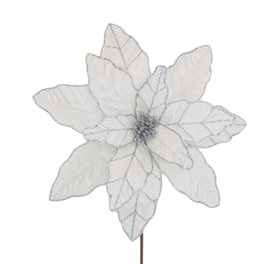 Poinsettia 41x50cm Silver Lurex Stem
