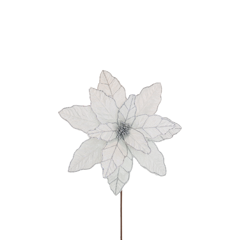 Poinsettia 41x50cm Silver Lurex Stem