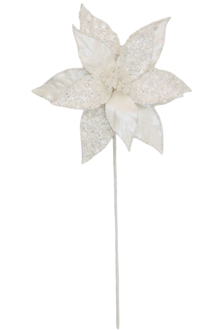 Pearl Poinsettia 28x50cm White Stem