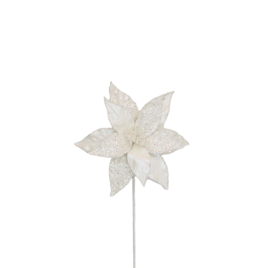 Pearl Poinsettia 28x50cm White Stem