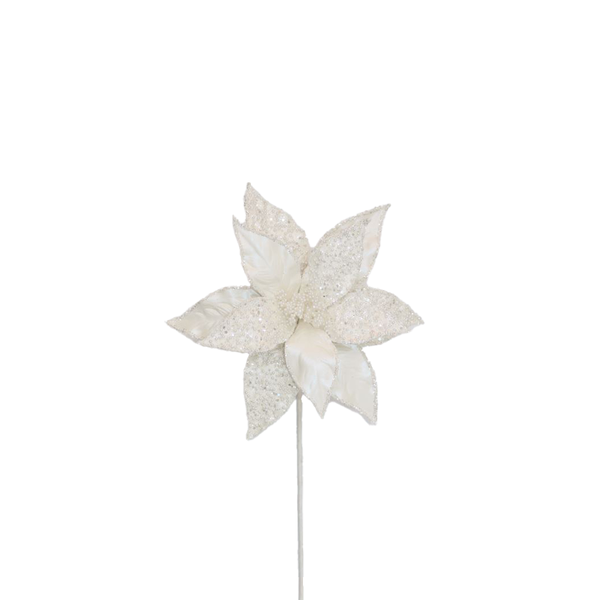 Pearl Poinsettia 28x50cm White Stem
