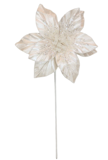 Poinsettia 28x50cm Pearl White Stem