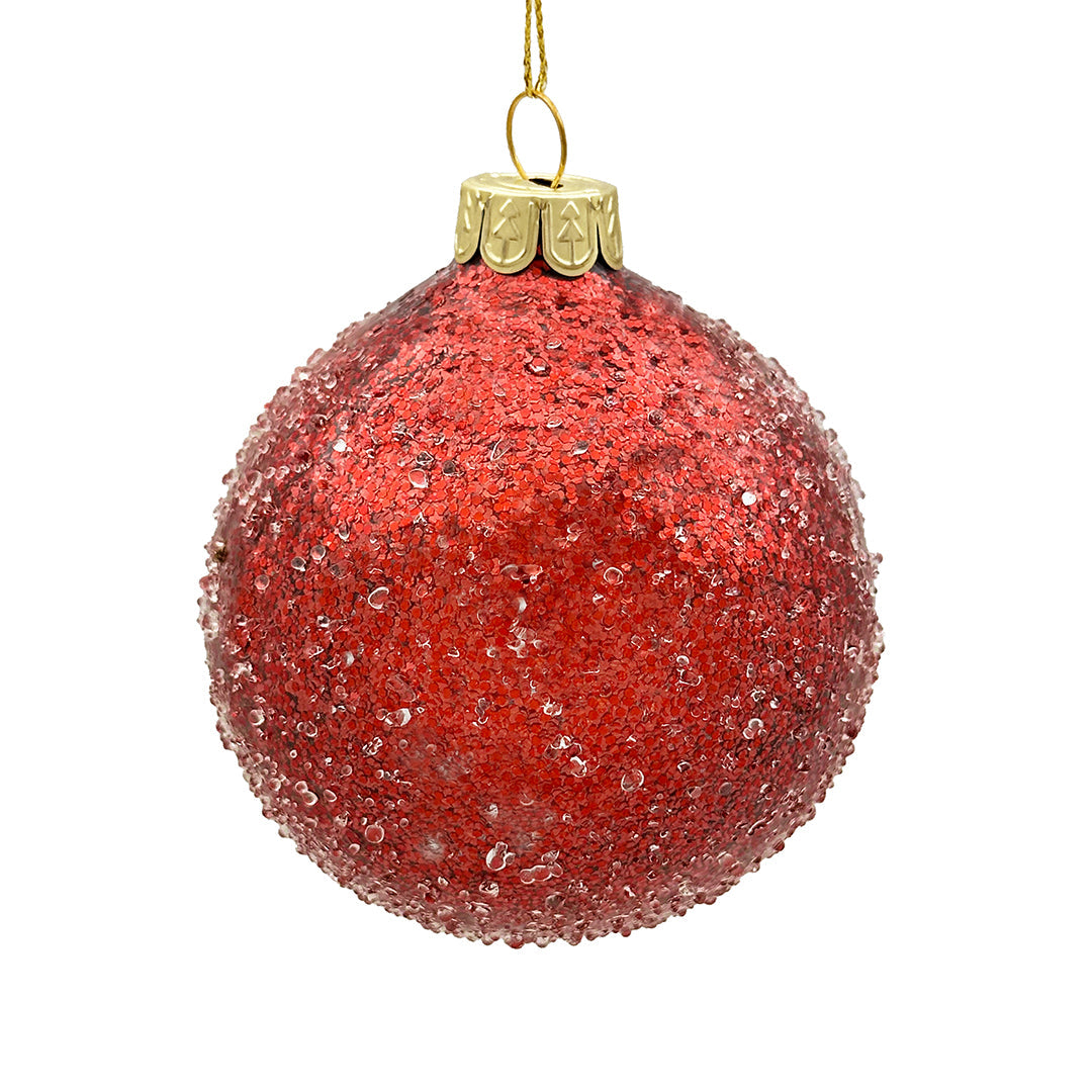 12cm Iced Red Ball Ornament