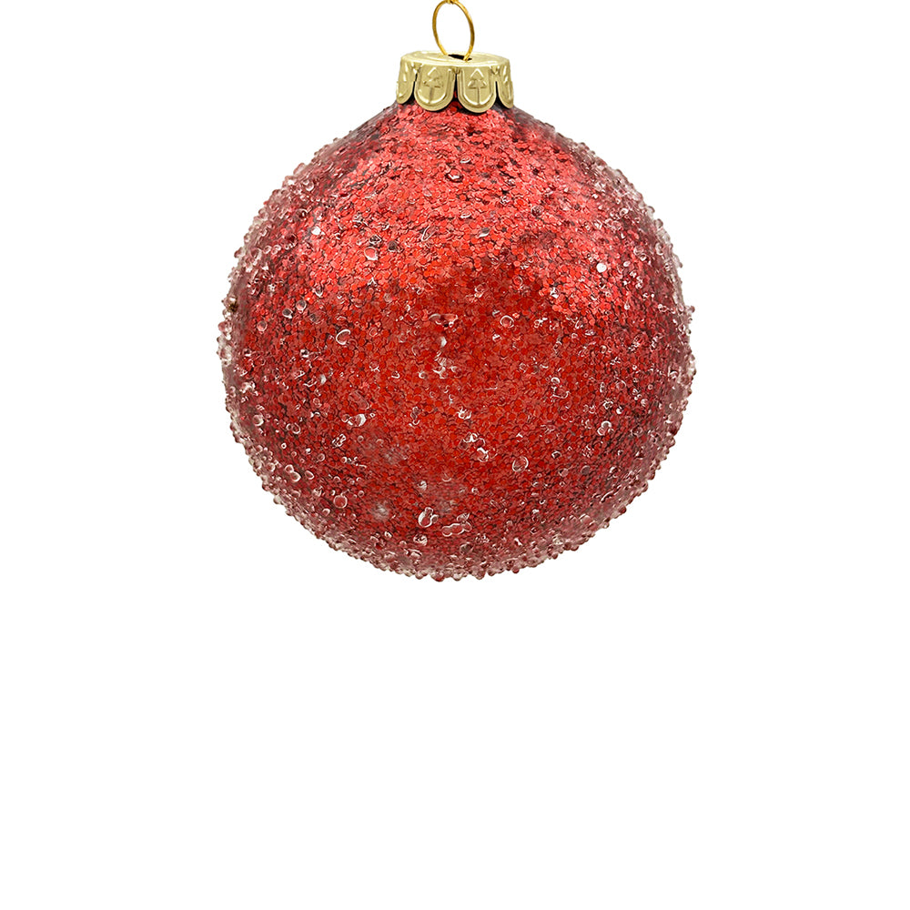 12cm Iced Red Ball Ornament