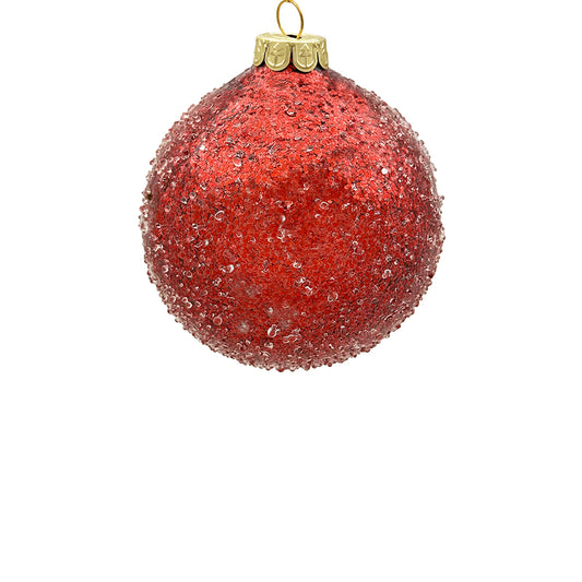 12cm Iced Red Ball Ornament