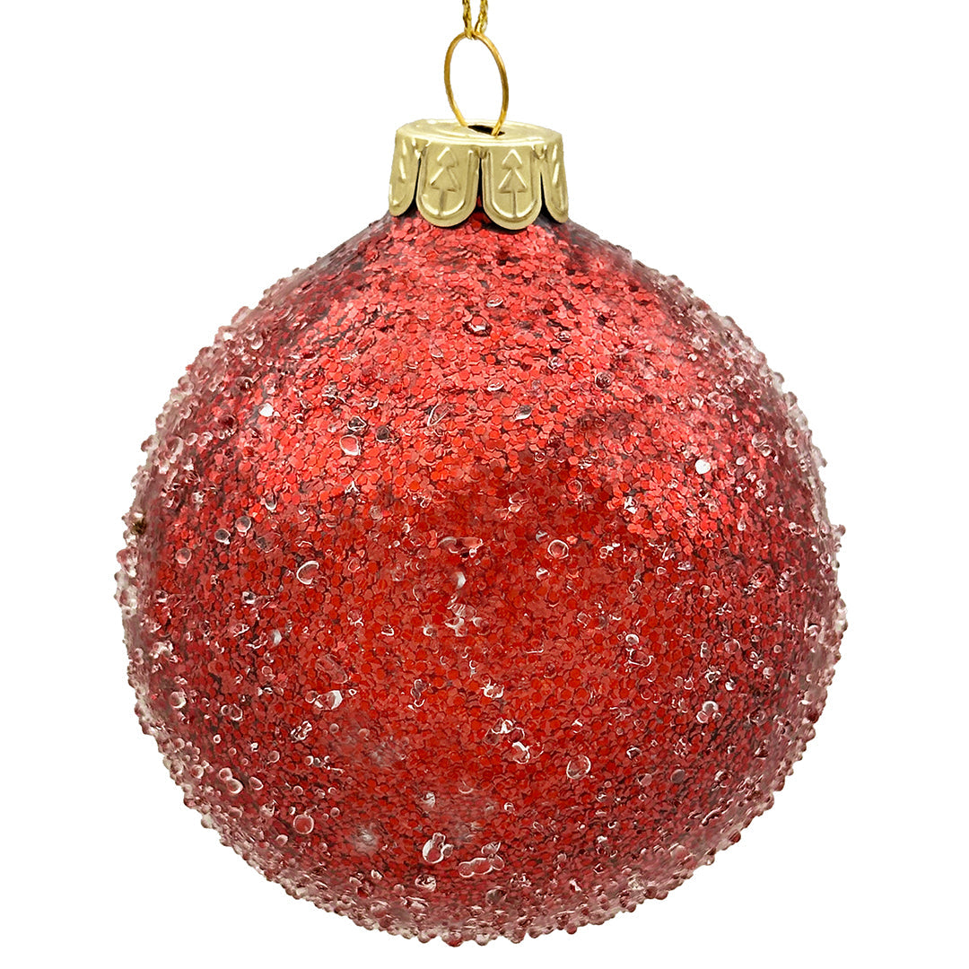 18cm Iced Red Ball Ornament