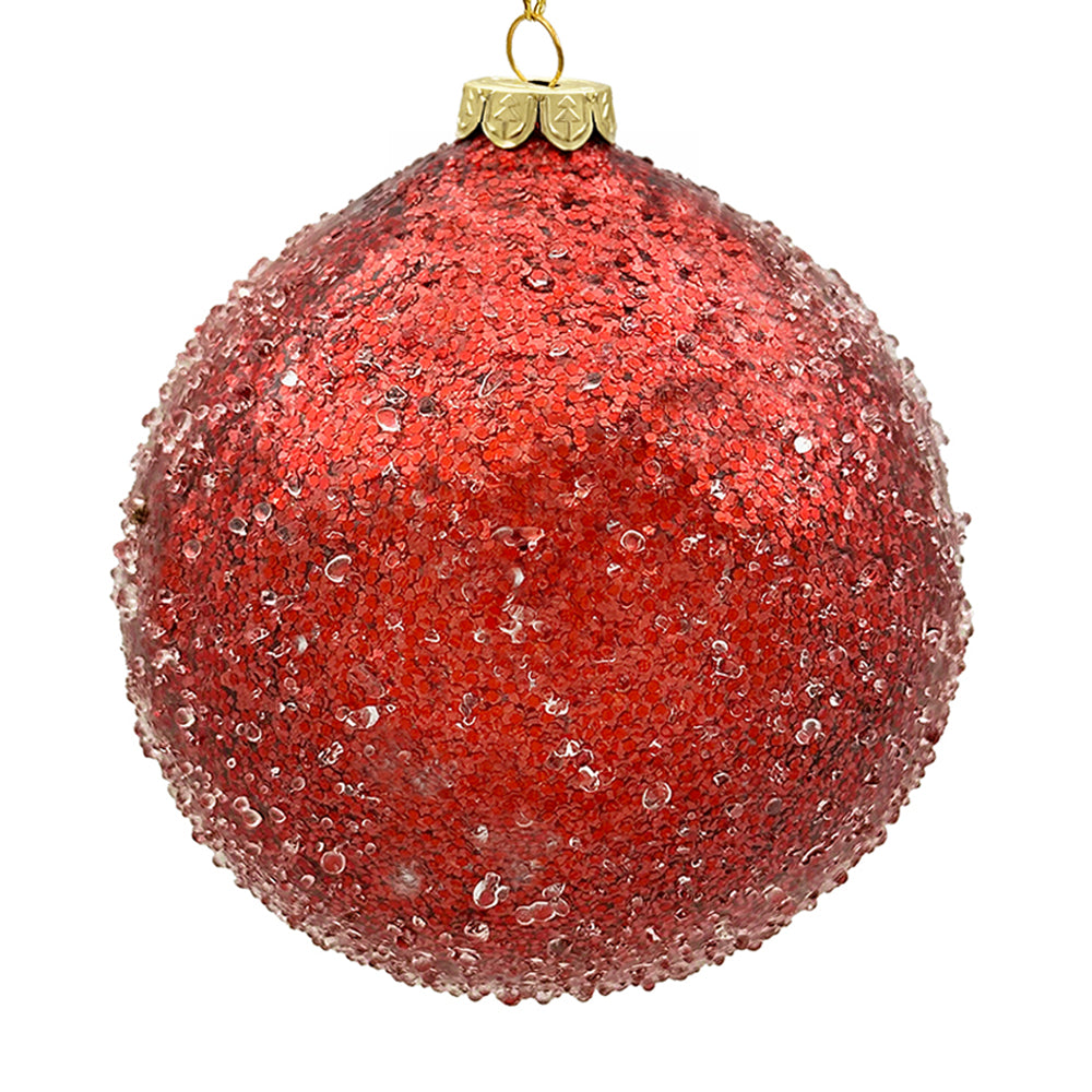18cm Iced Red Ball Ornament