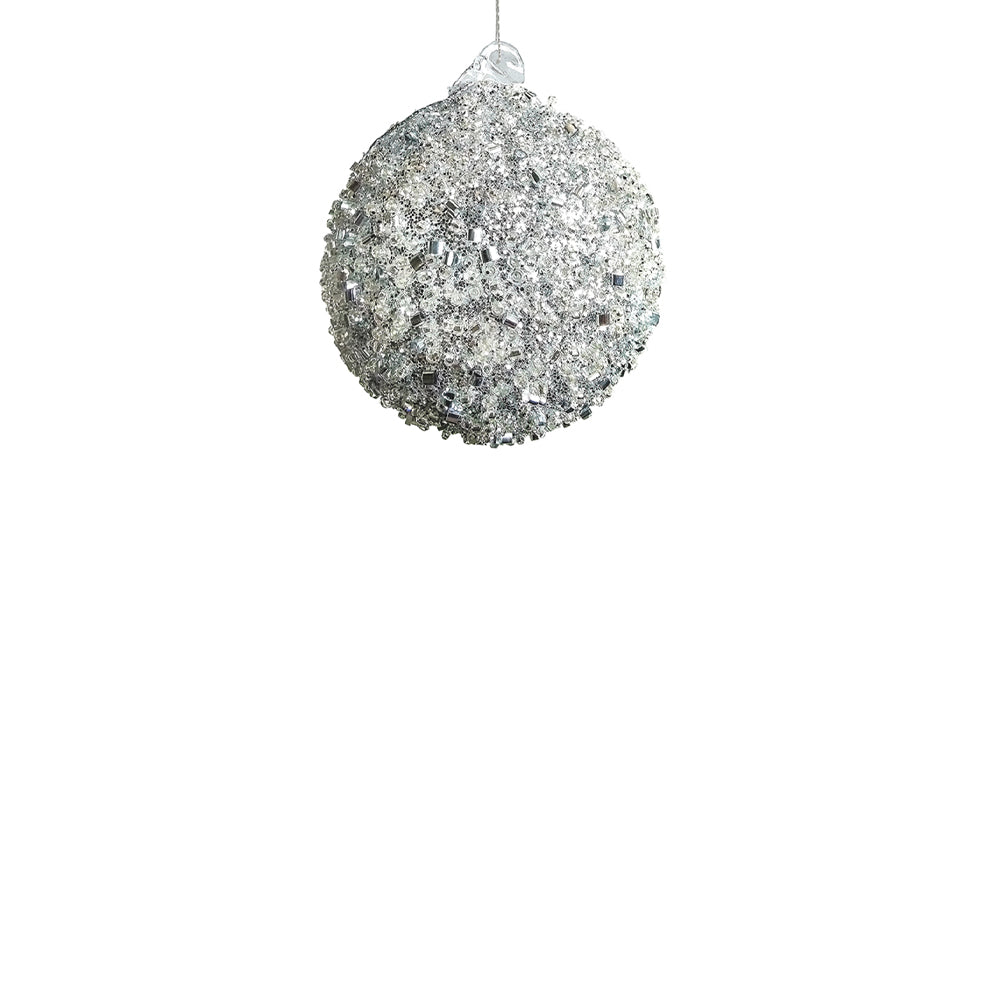 8cm Silver Beaded Ball Ornament