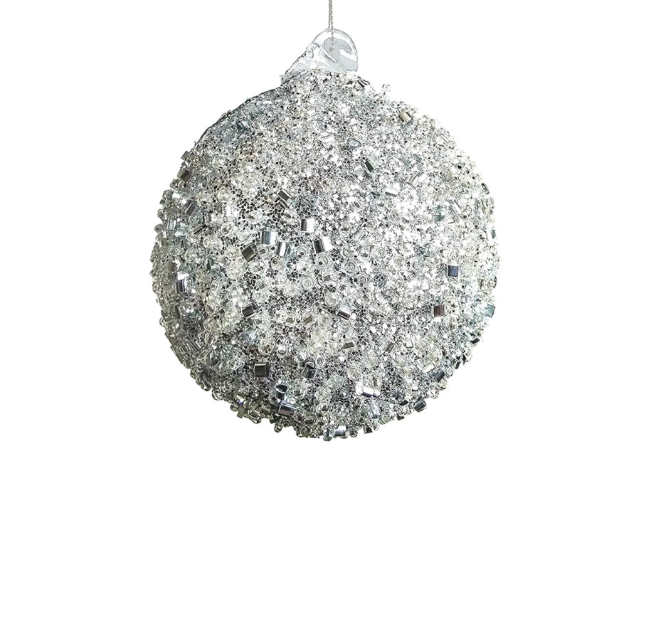 8cm Silver Beaded Ball Ornament