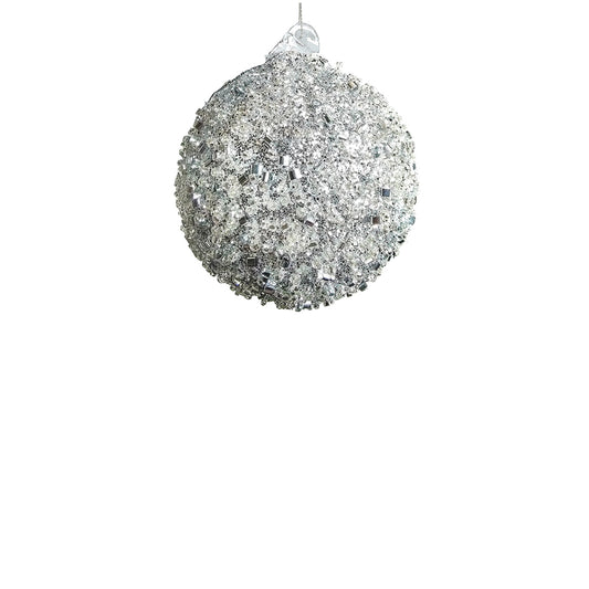 10cm Silver Beaded Ball Ornament