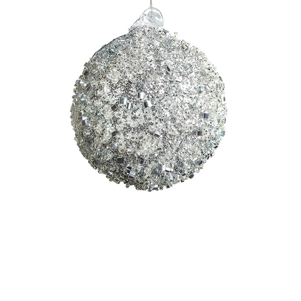 12cm Silver Beaded Ball Ornament