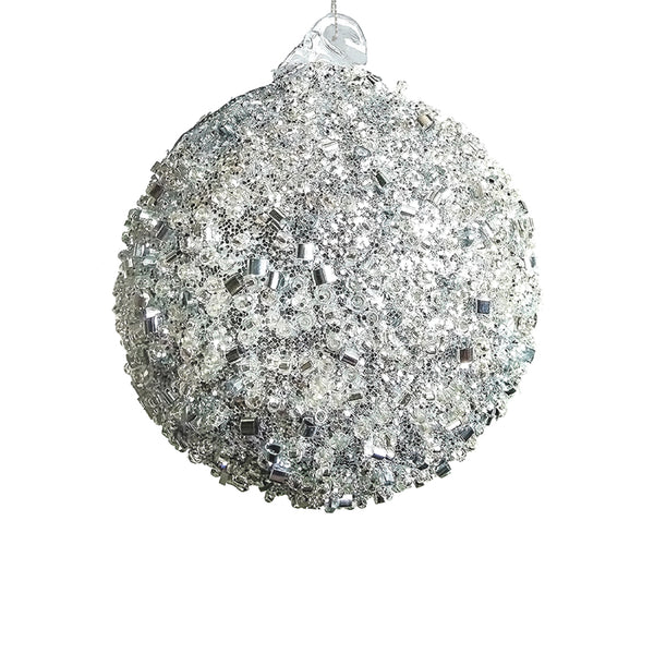 15cm Silver Beaded Ball Ornament