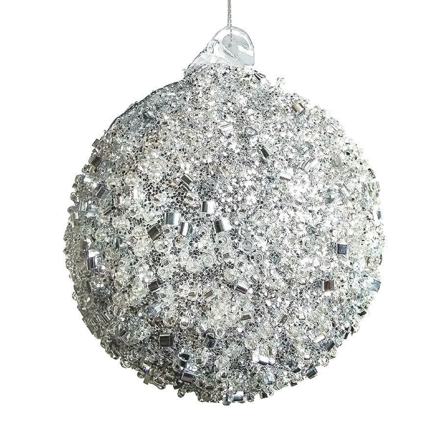 15cm Silver Beaded Ball Ornament