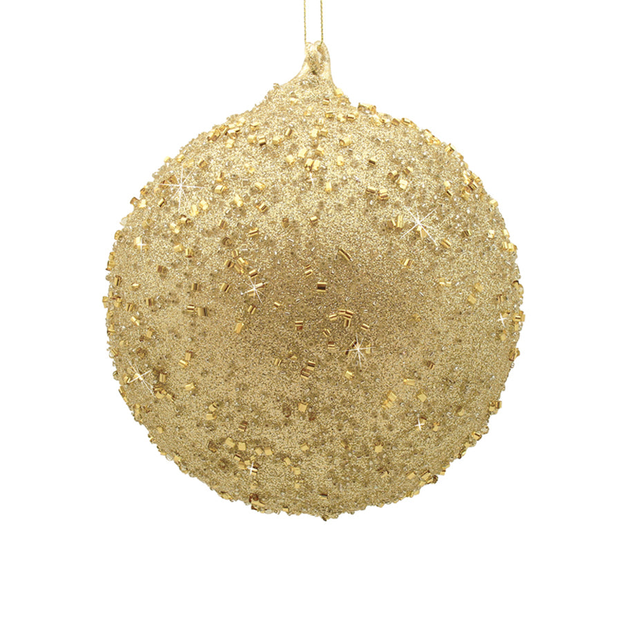 10cm Champagne Beaded Ball Ornament