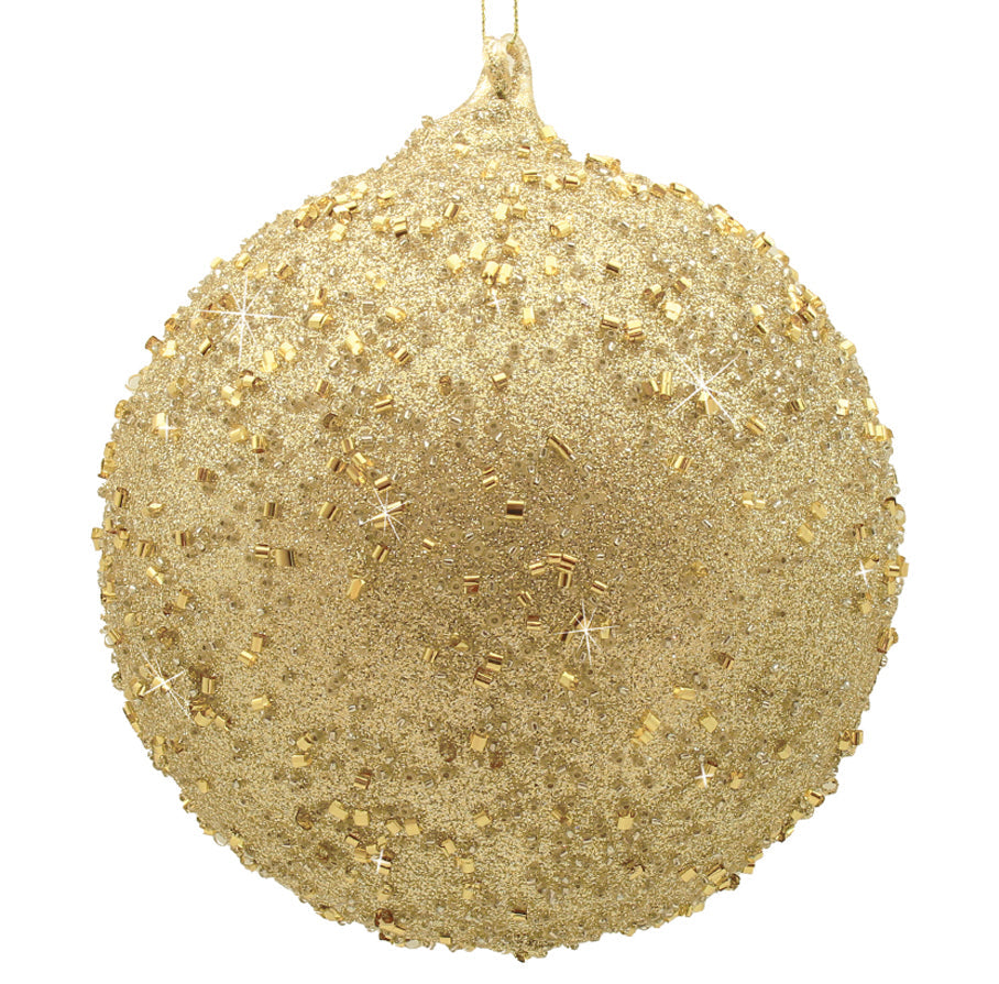 18cm Champagne Beaded Ball Ornament