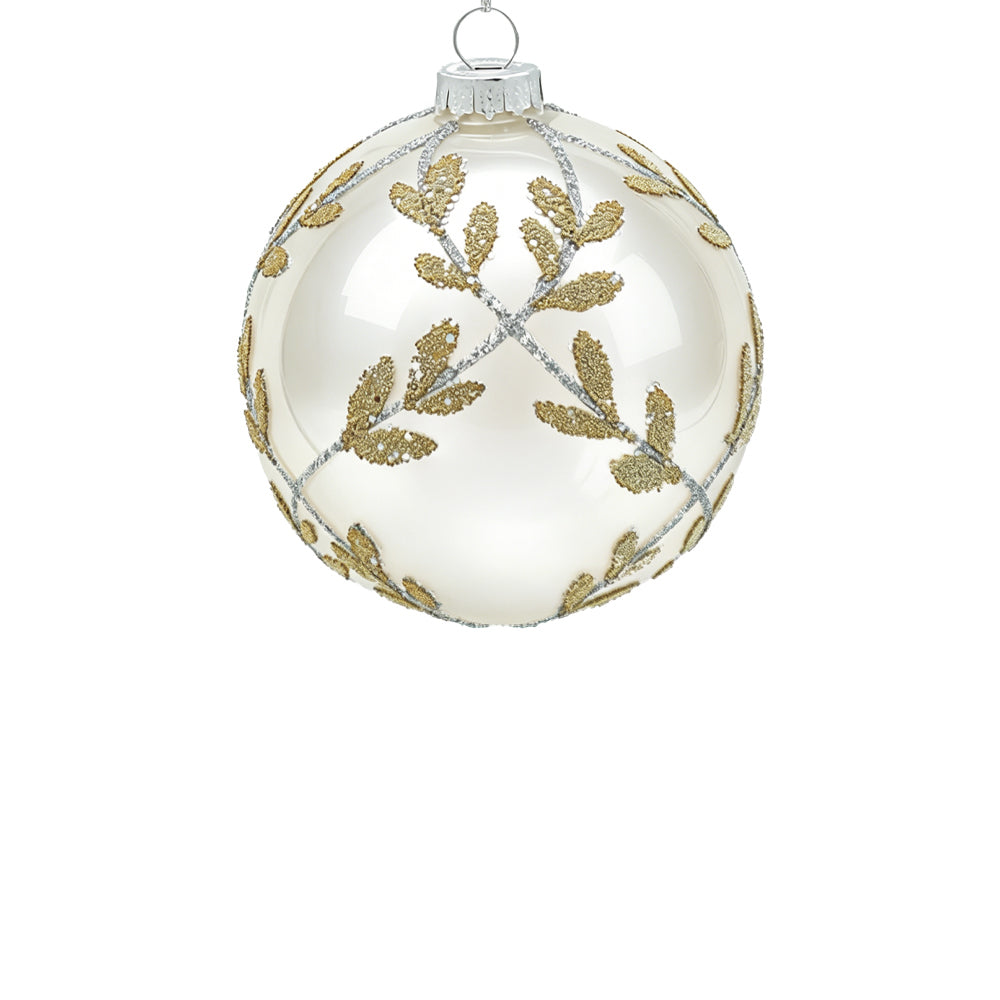 12cm Laurel Cream White Ball Ornament