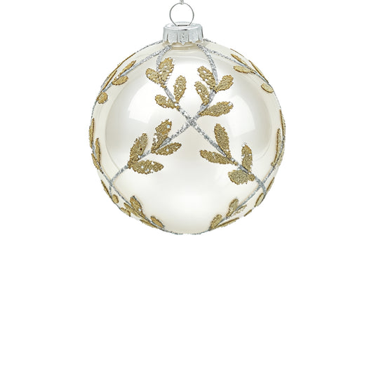 12cm Laurel Cream White Ball Ornament
