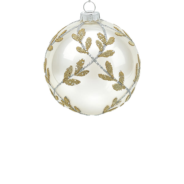 12cm Laurel Cream White Ball Ornament