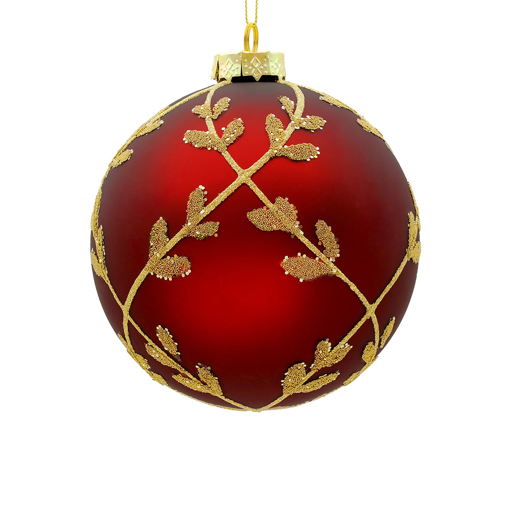 8cm Laurel Red_Champagne Ball Ornament